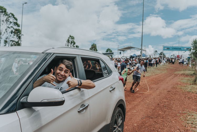 Man In A Car On A Racing Trail 