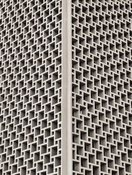 Close-up of a concrete geometric facade in İstanbul, Turkey.