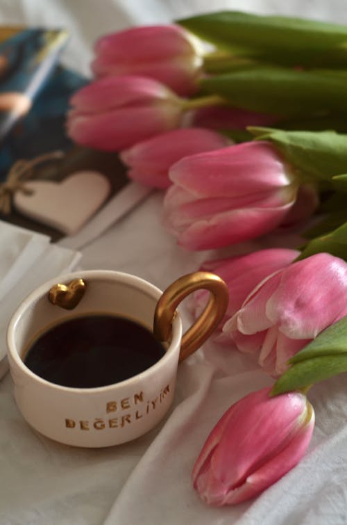 Tulips and Coffee on Table