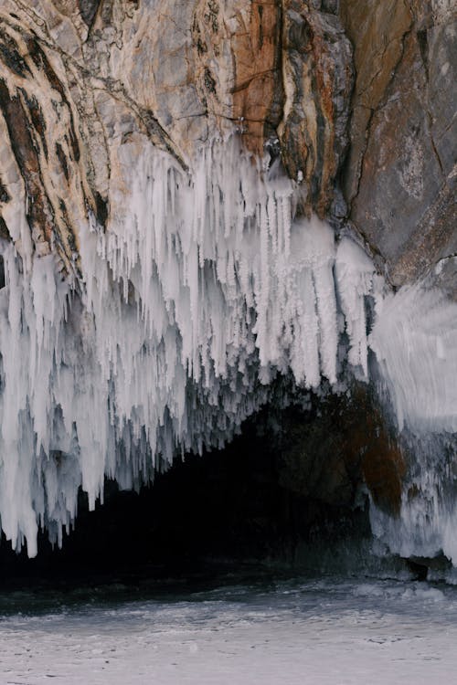 Ice Stalactites on a Cave