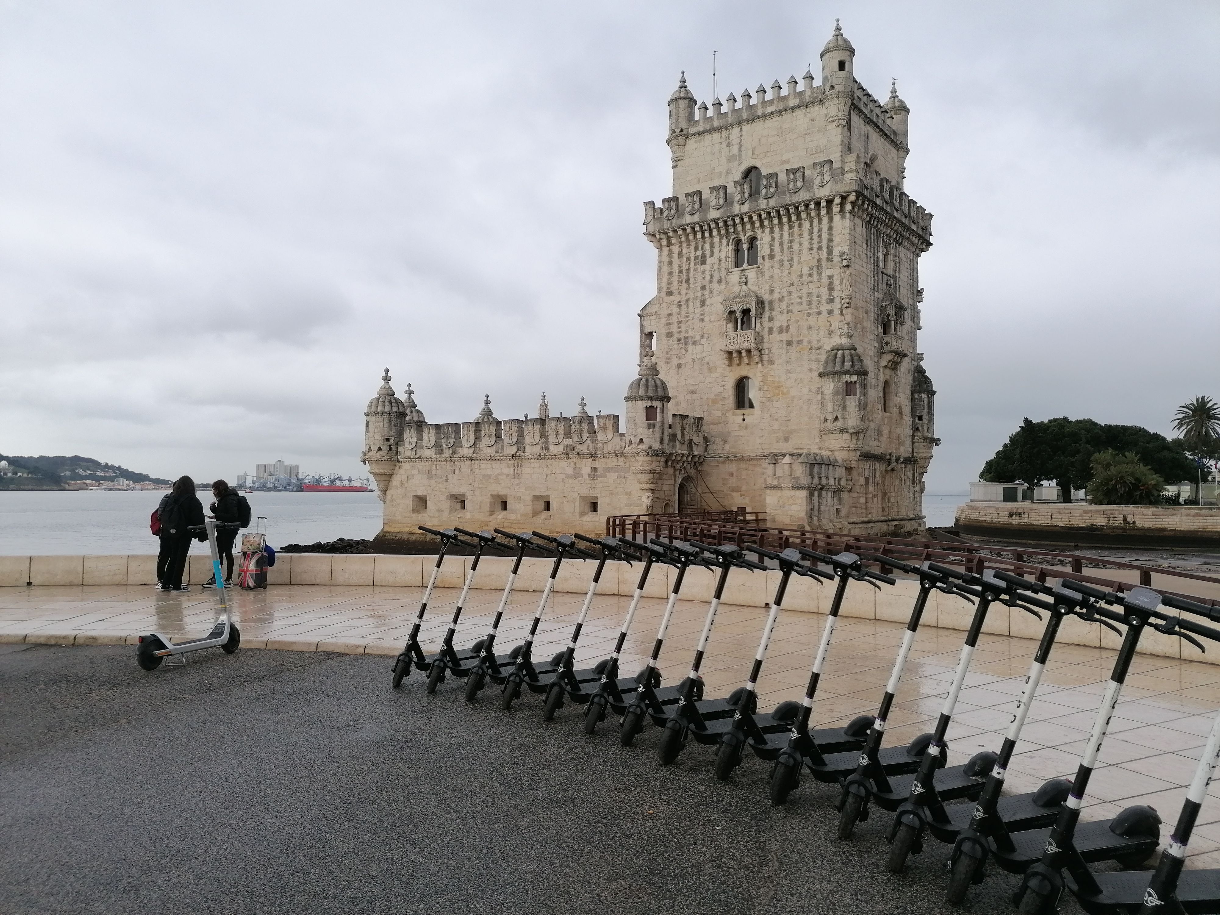 Belém Tower standing in the Tagus with its Manueline bastion and turrets