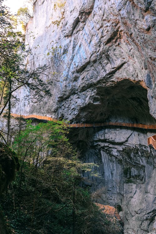 Wooden Walkway on the Side of the Mountains