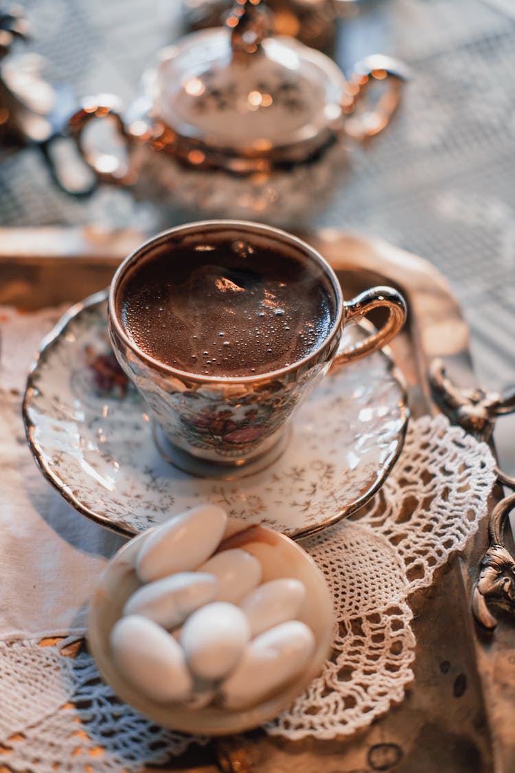 Cup Of Coffee Served In Vintage China 