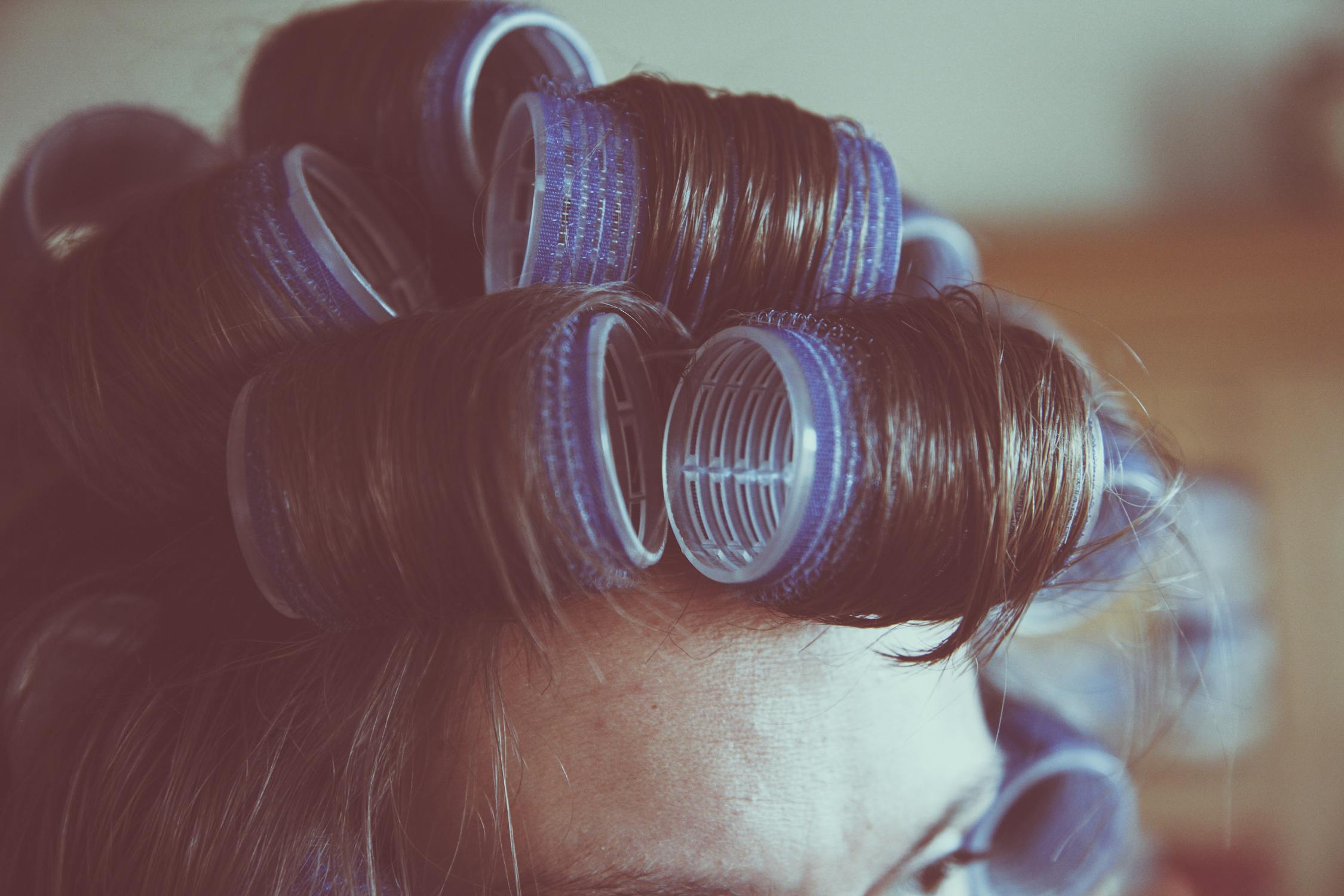 curlers, curly hair, female