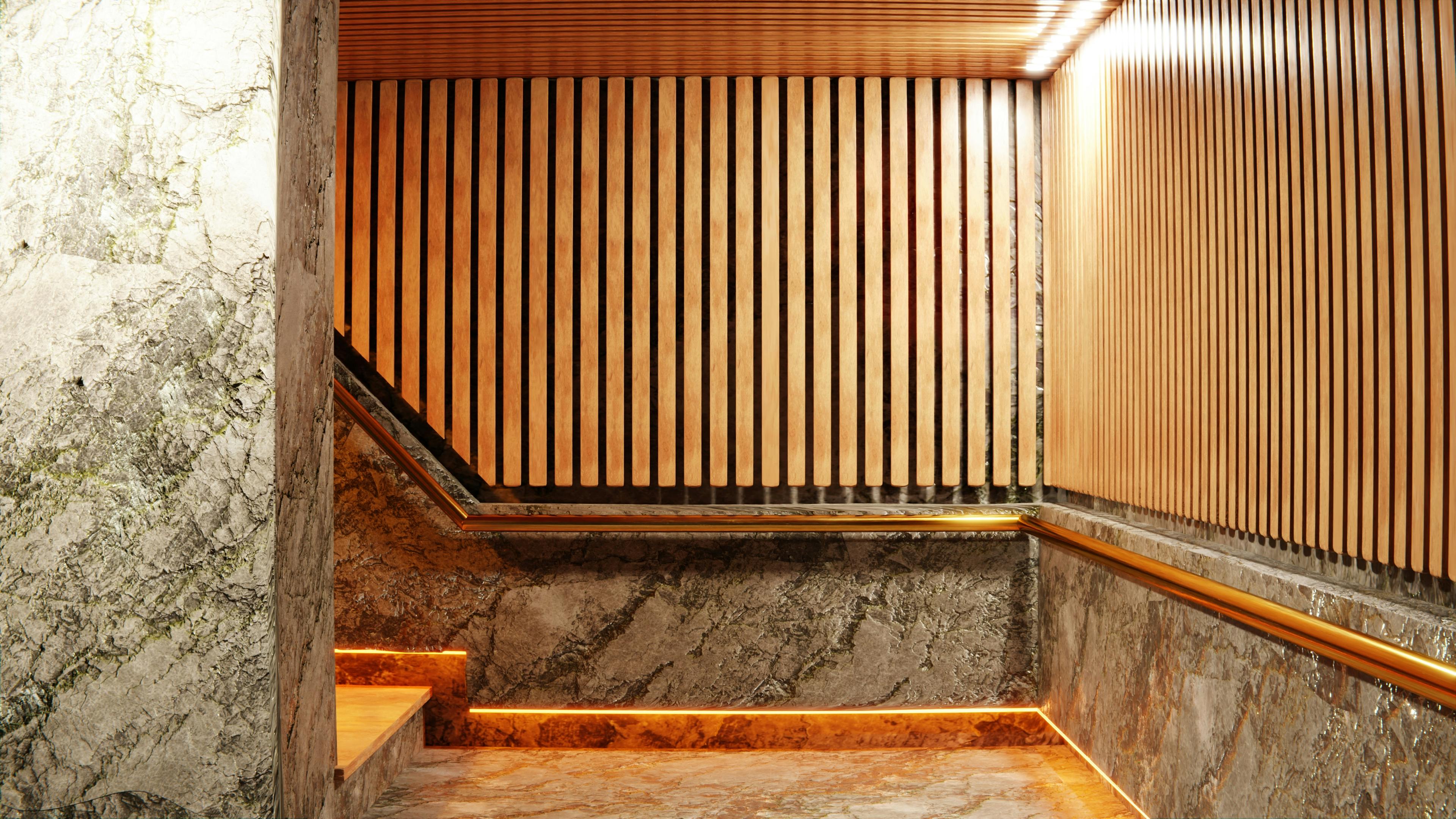 Modern minimalist interior with clean lines and sophisticated lighting