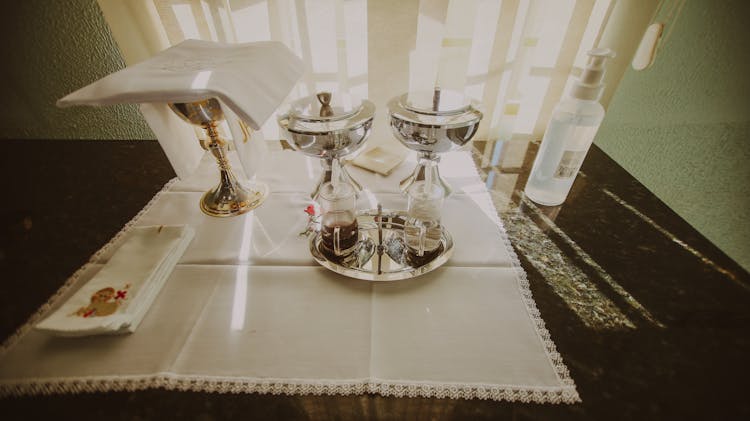 Silver Tableware On Table