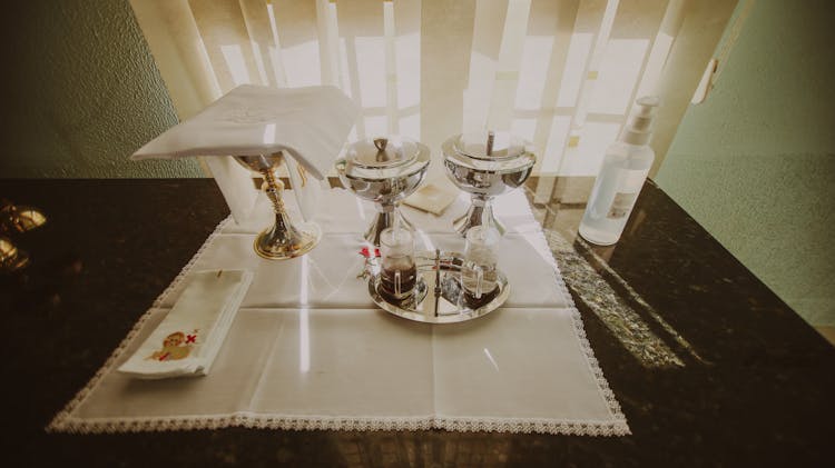 Christian Chalices On Table