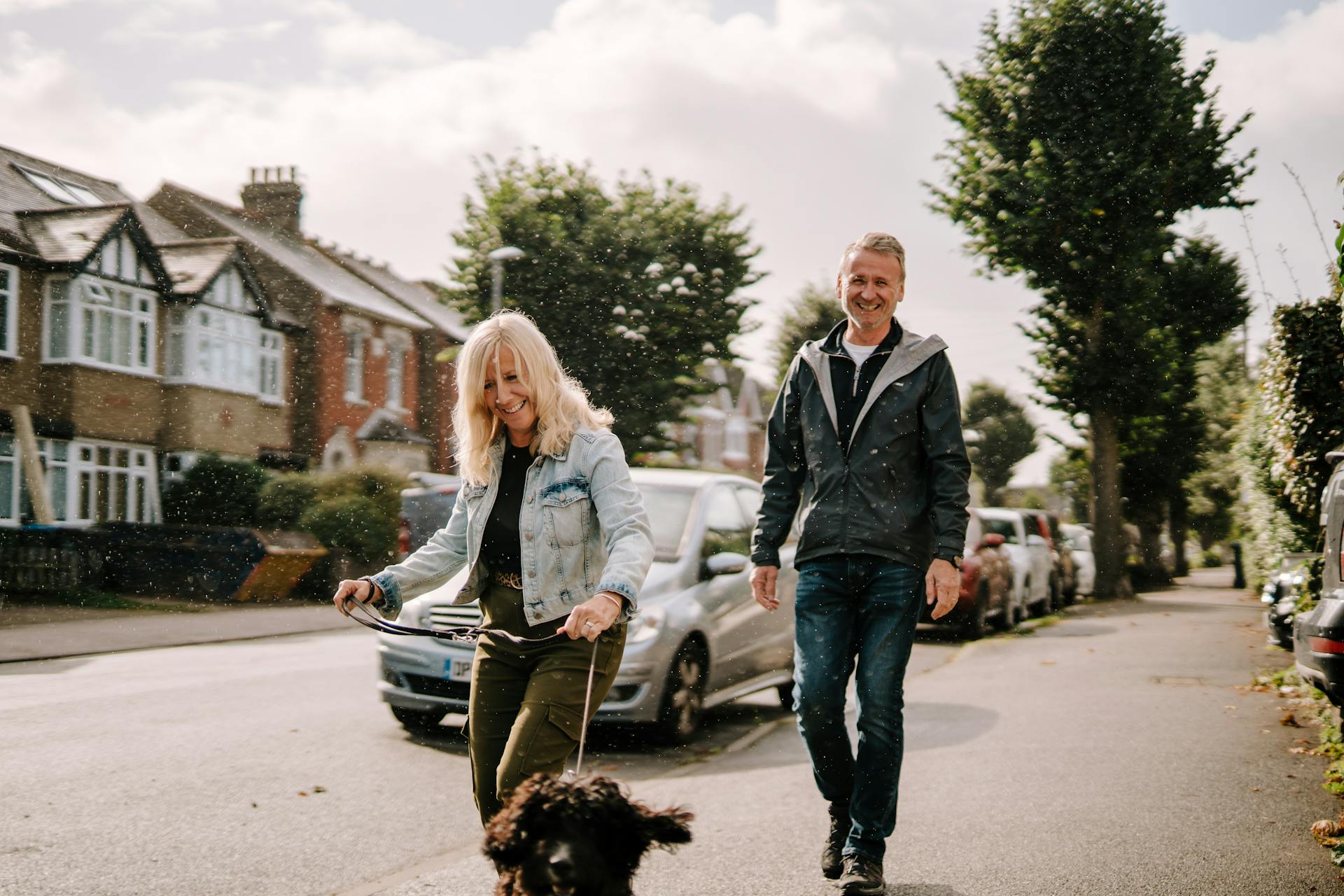 A Couple Walking Their Dog