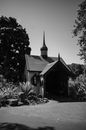 Grayscale Photo of a House Near Trees