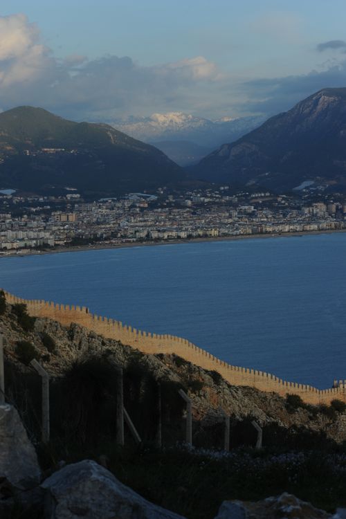 Free Stunning aerial view of Alanya's coastline with mountains in the background during the day. Stock Photo