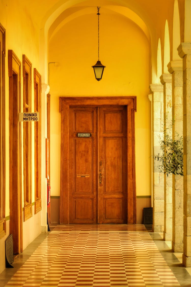 Wooden Door In A Hall