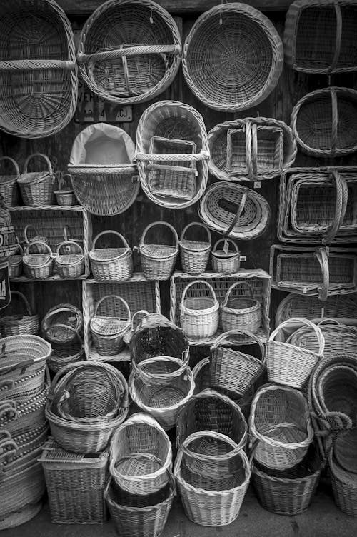 Free stock photo of baskets, black and white