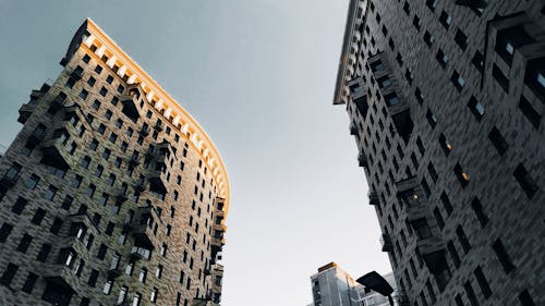 Low Angle View of Modern High Rise Residential Buildings in City 