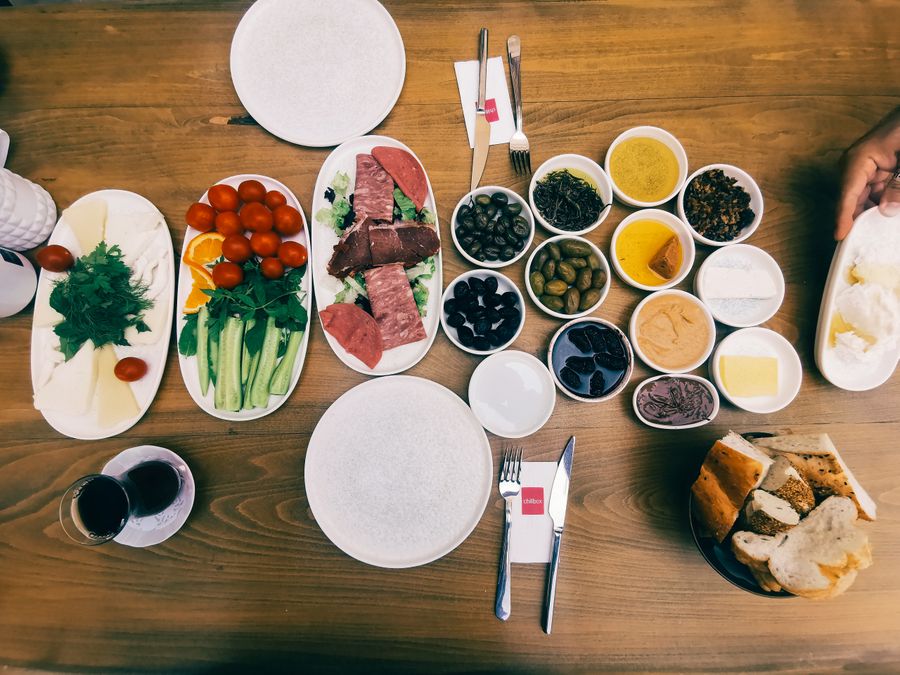 A Turkish breakfast spread