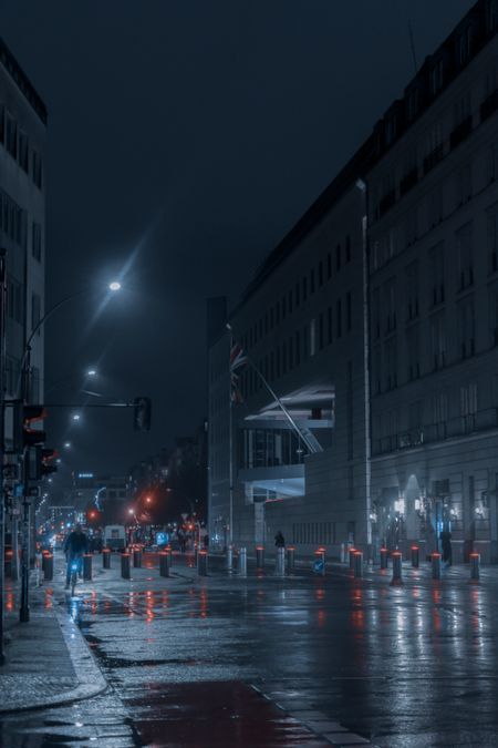 Rainy city street at night