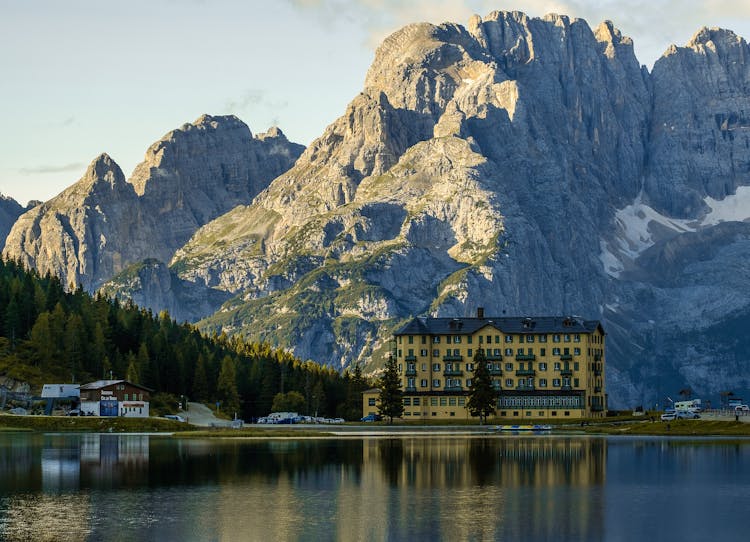 Hotel On Lake Shore In Mountains