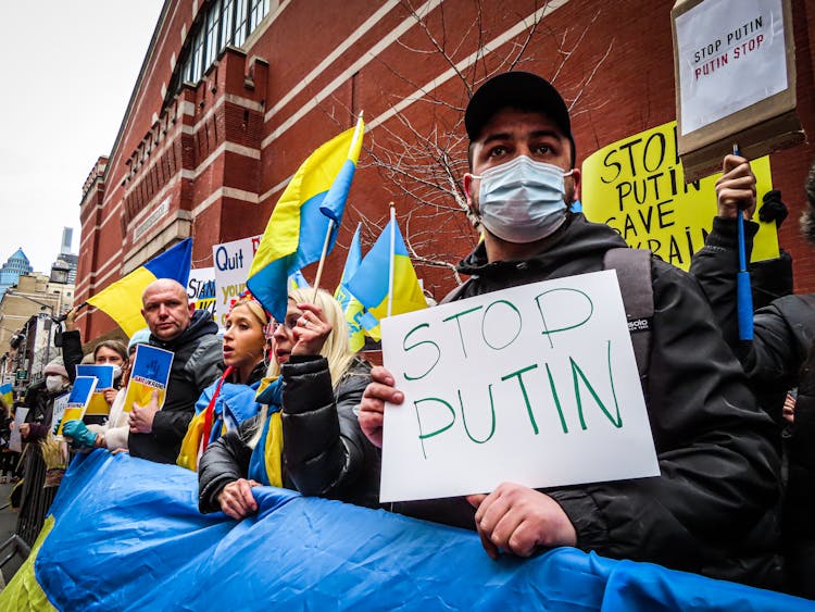 People In The Street Protesting Against The War In Ukraine  