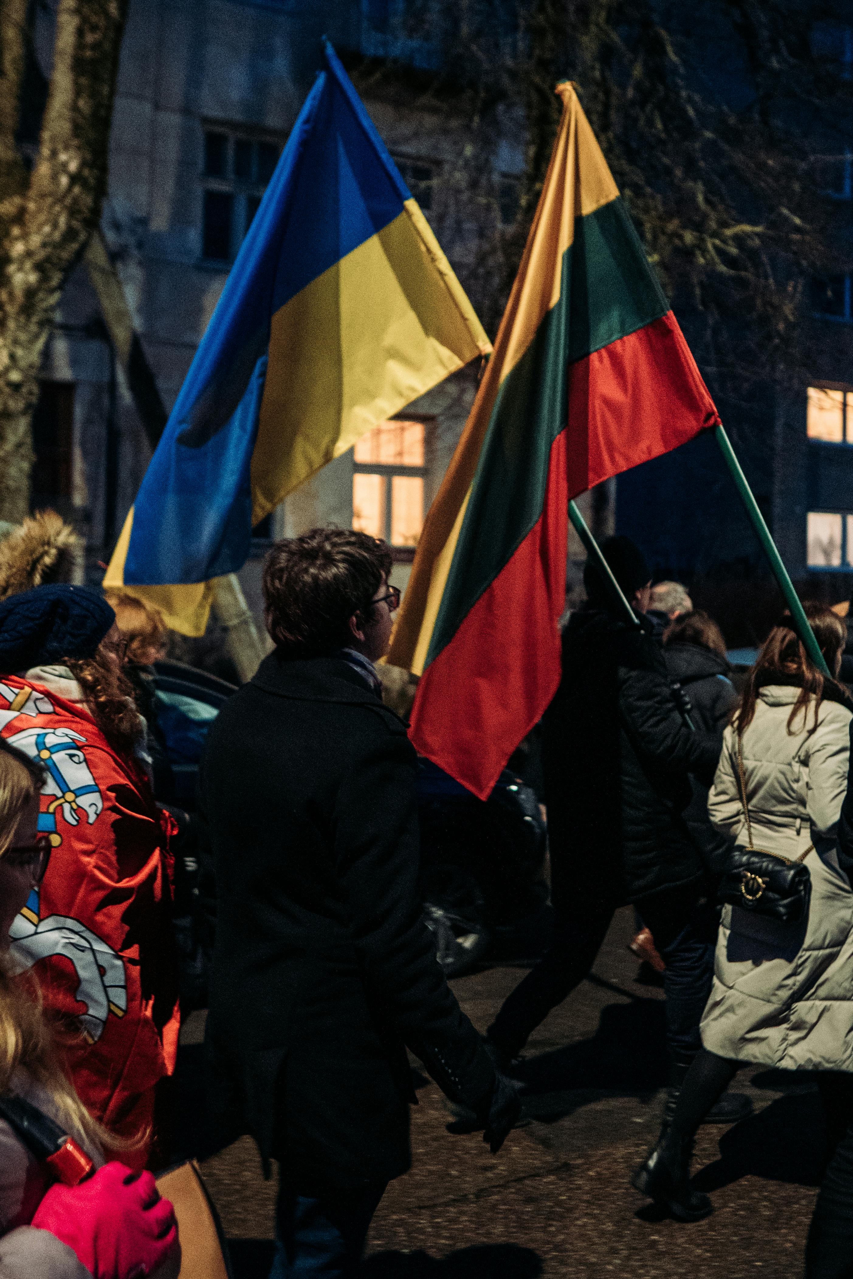 people carrying flags while marching for peace