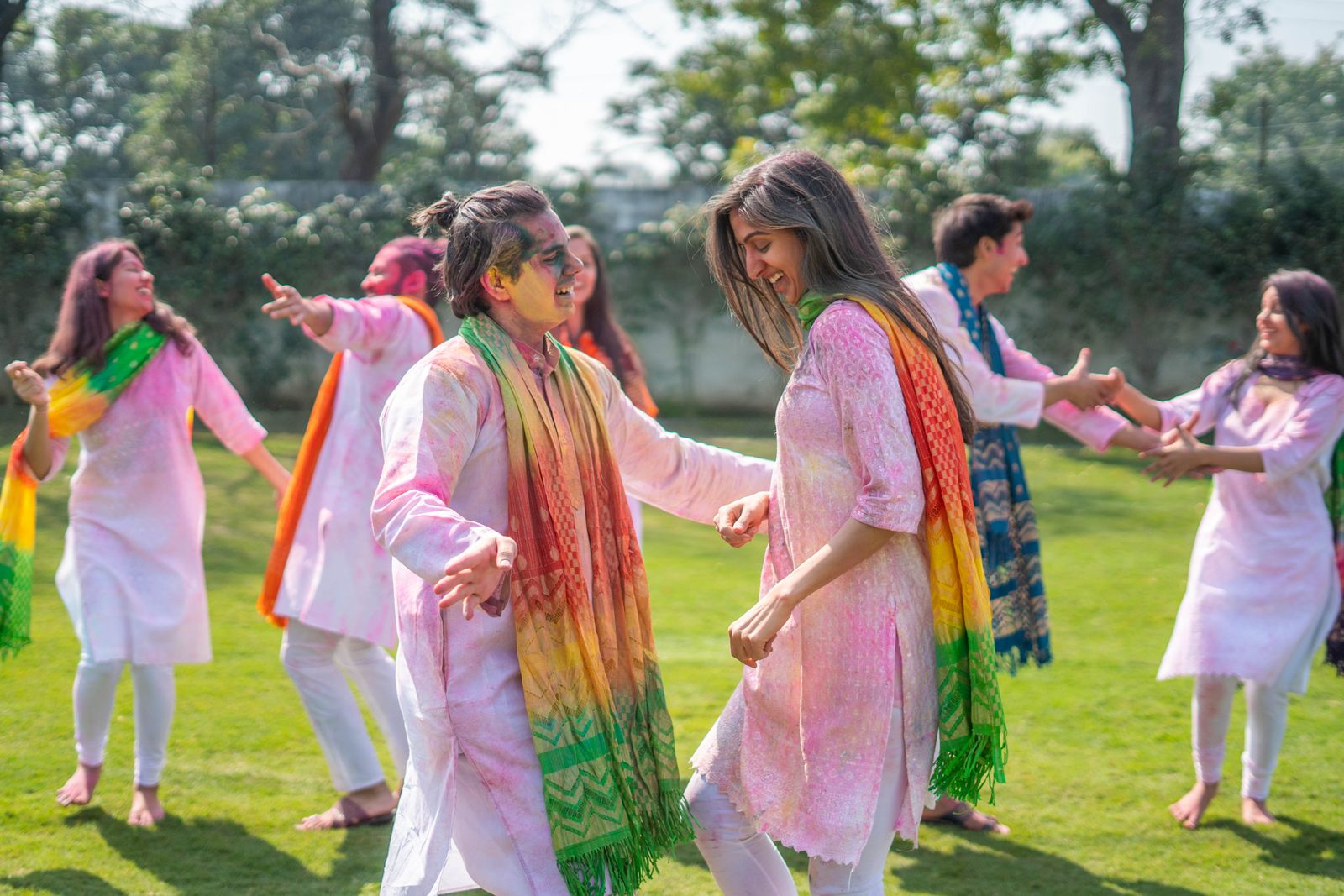 Dancers performing an energetic Bollywood-style routine