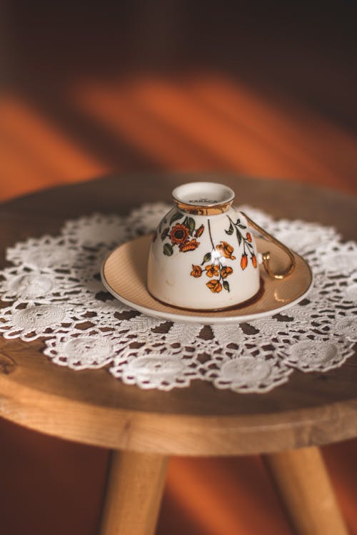 Free White and Brown Ceramic Teacup on Saucer Stock Photo