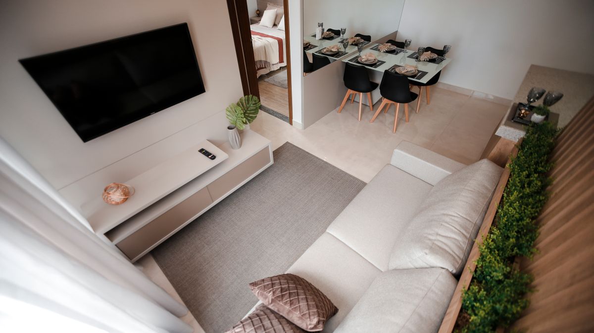 Open, carefully proportioned Miami living room planned for relaxed daily living