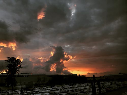 Cars Parked Near Building During Sunset