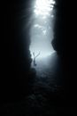 Silhouette of Diver on Sea Bottom