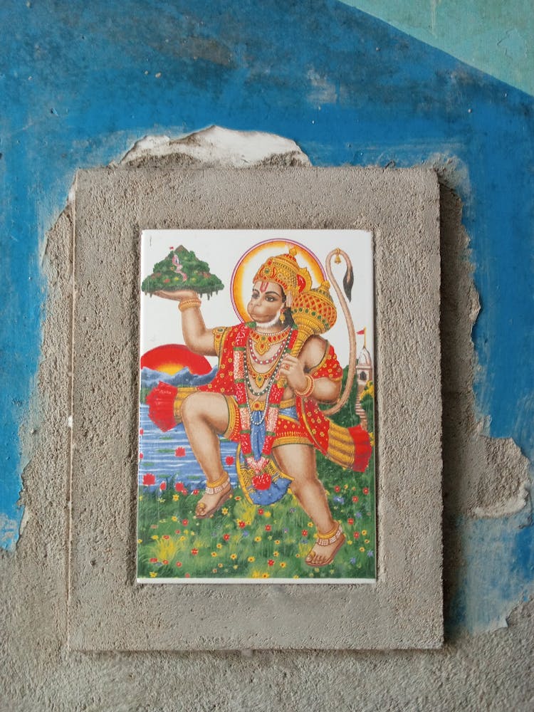 Painting Of Hindu God In Concrete Frame