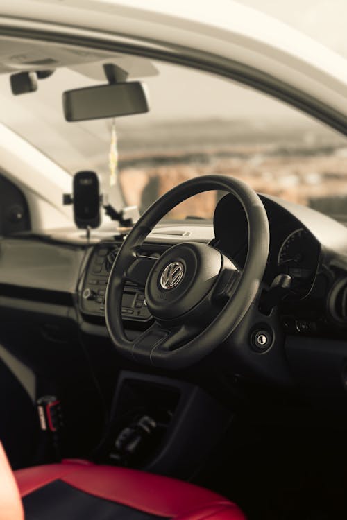 A Black Volkswagen Steering Wheel