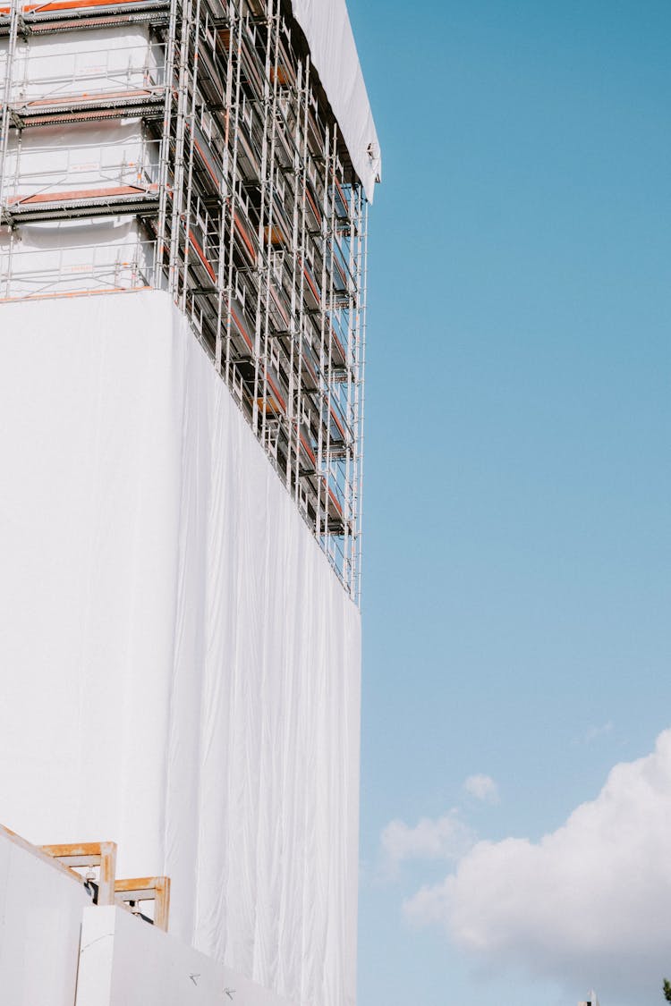 Scaffolding Construction On Exterior Wall Of A Building