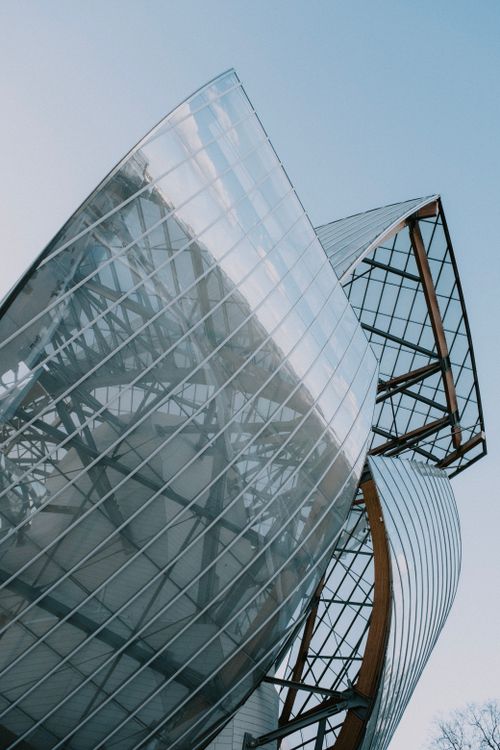 Free A striking view of the Louis Vuitton Foundation's modern architecture in Paris, France. Stock Photo