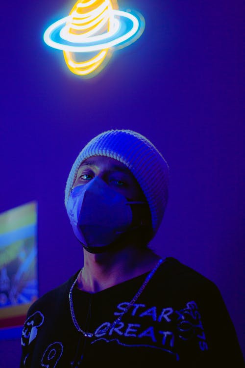 Portrait of a Man Wearing Face Mask and Beanie