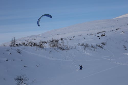 Person in Black Jacket and Black Pants Riding on White Snow Ski