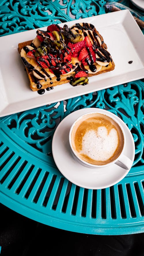 Coffee and Waffle on Table