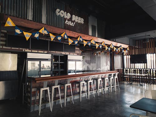 Brown Wooden Bar Table with Chairs