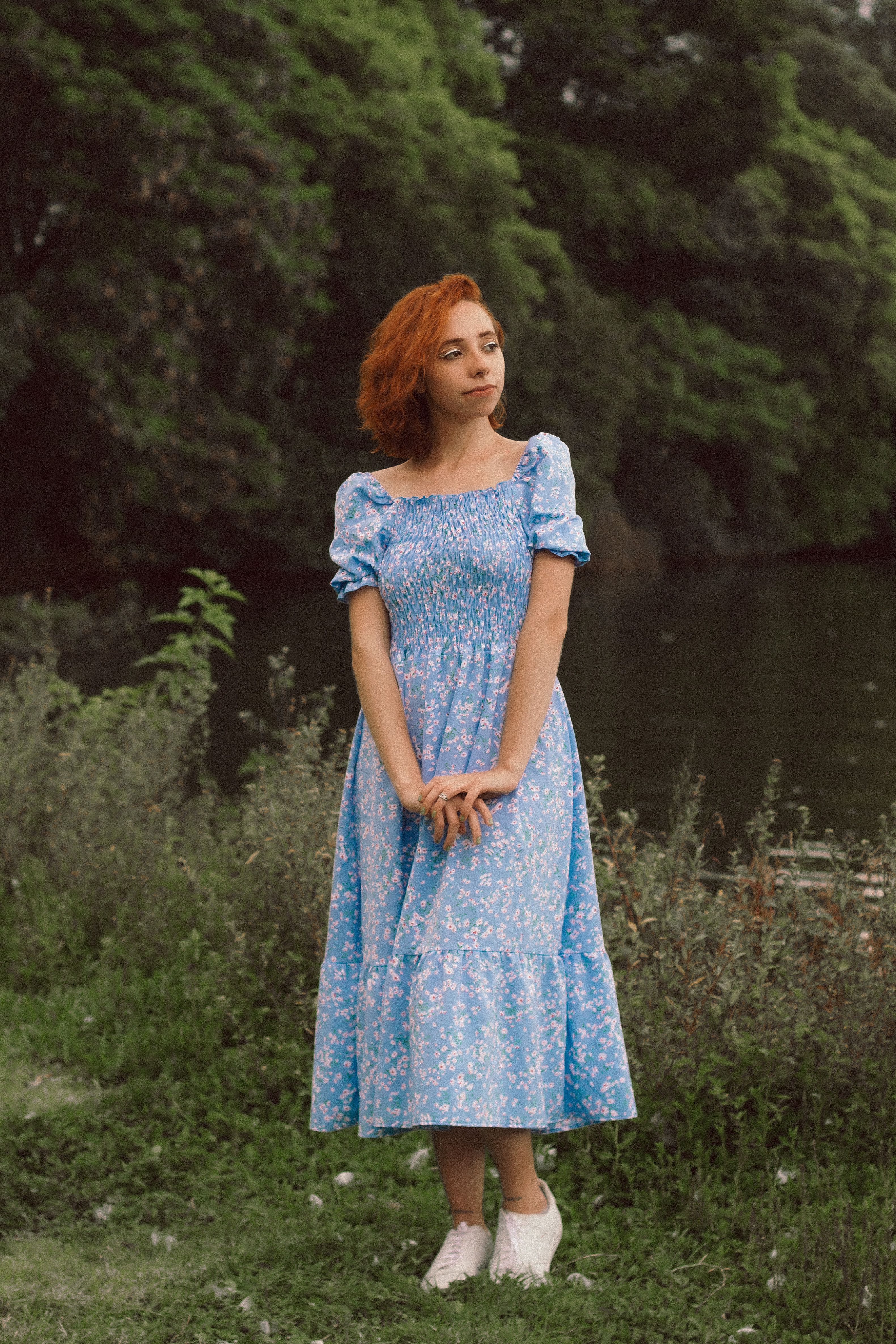 Woman in Blue Floral Dress · Free Stock Photo