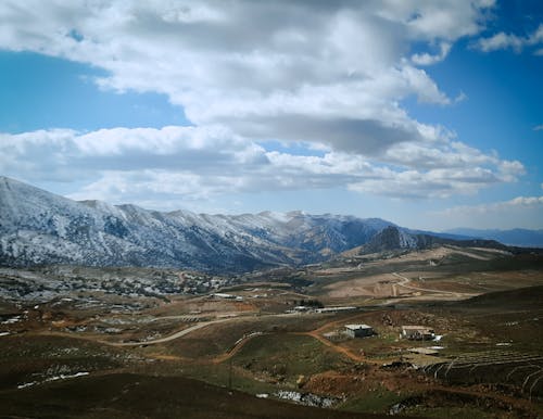 Aerial View of Mountains Under the Blue Sky