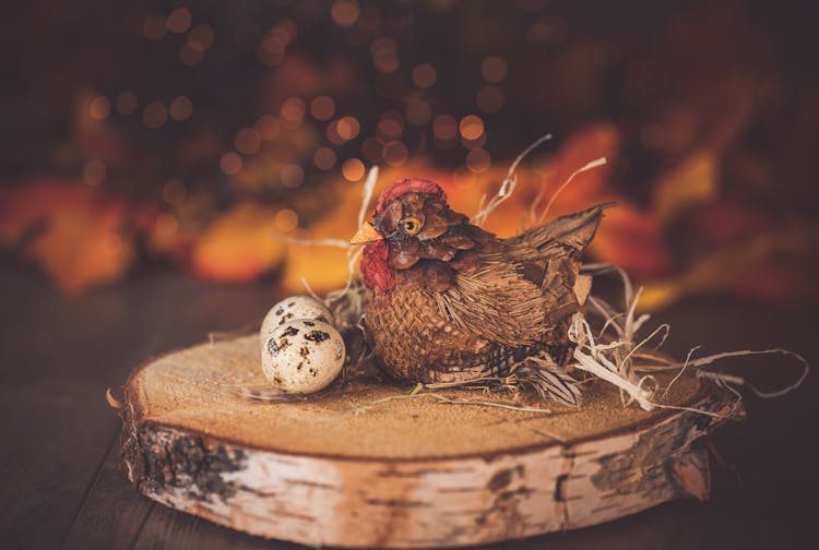 Chicken And Eggs Decoration On Wood Board