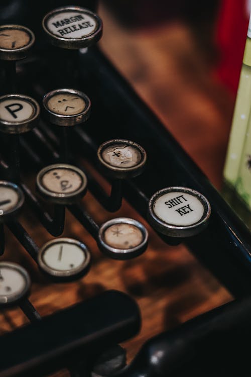 Black and White Typewriter in  Close Up Shot