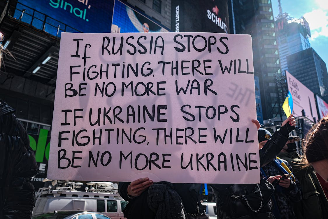 Free People Protesting in Favor of Ukraine Stock Photo