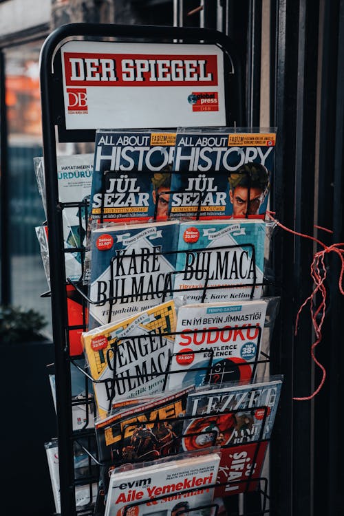 Free Assorted Magazines on the Rack Stock Photo