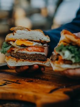 Delicious gourmet burger with fresh ingredients, perfect for food lovers.
