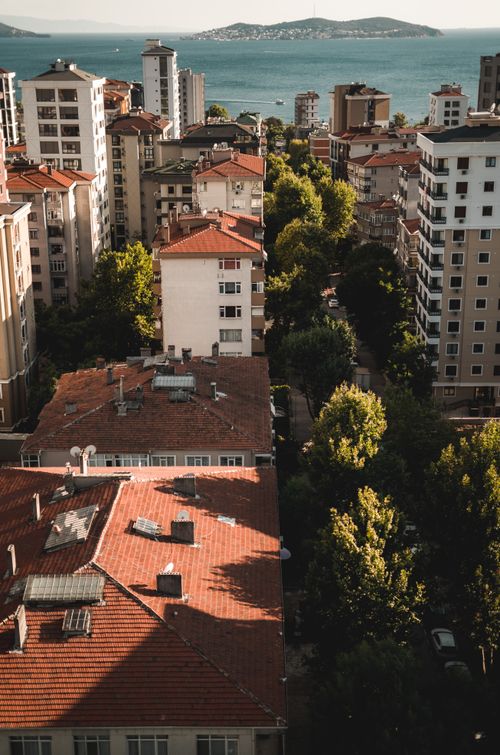 Free Explore a stunning aerial view of Istanbul's coastal apartment buildings with the sea in the background. Stock Photo