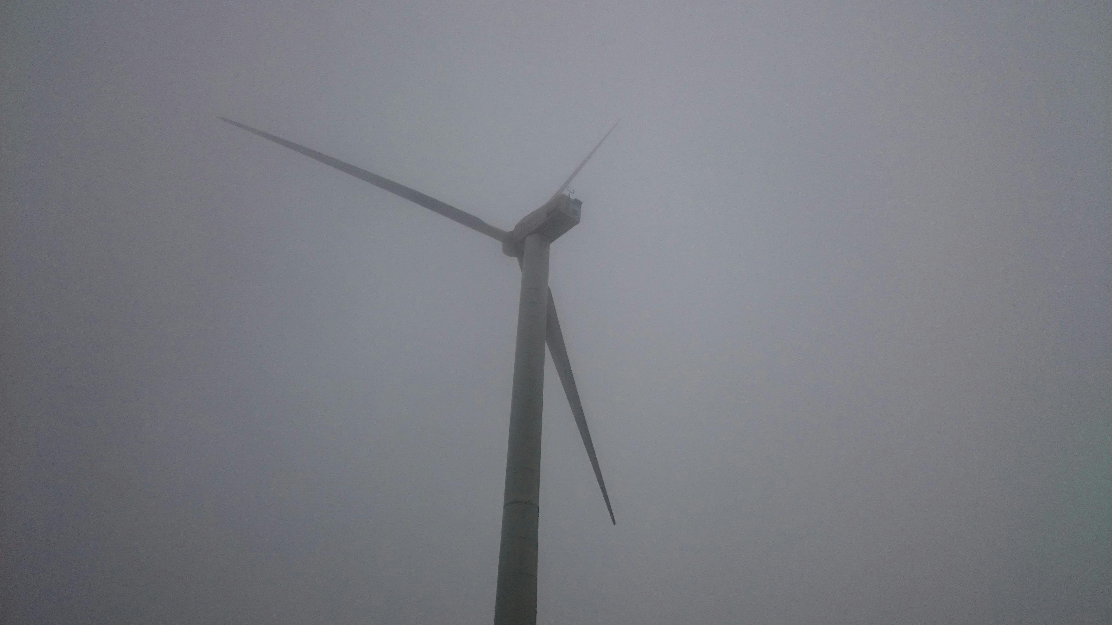 Free stock photo of black and white, fog, wind mill