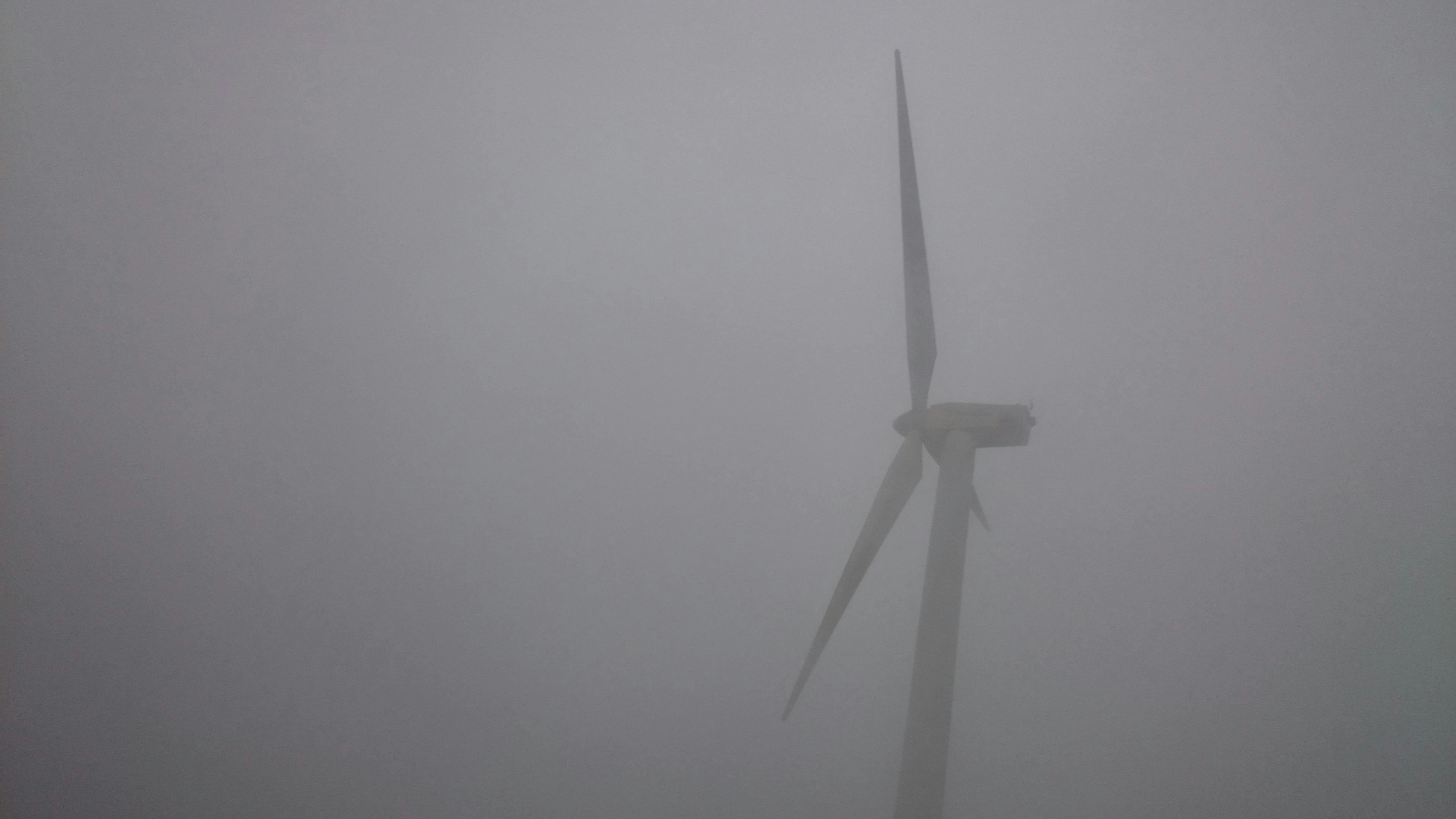 Free stock photo of black and white, fog, wind mill