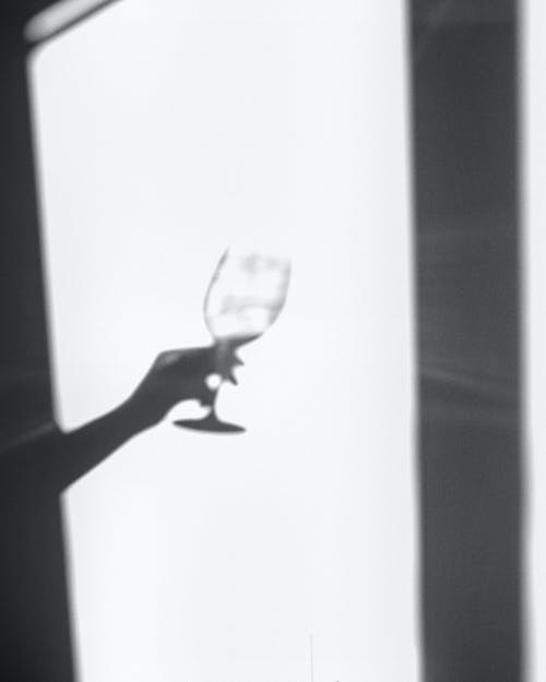 Black and White Photo of a Person Holding a Wine Glass