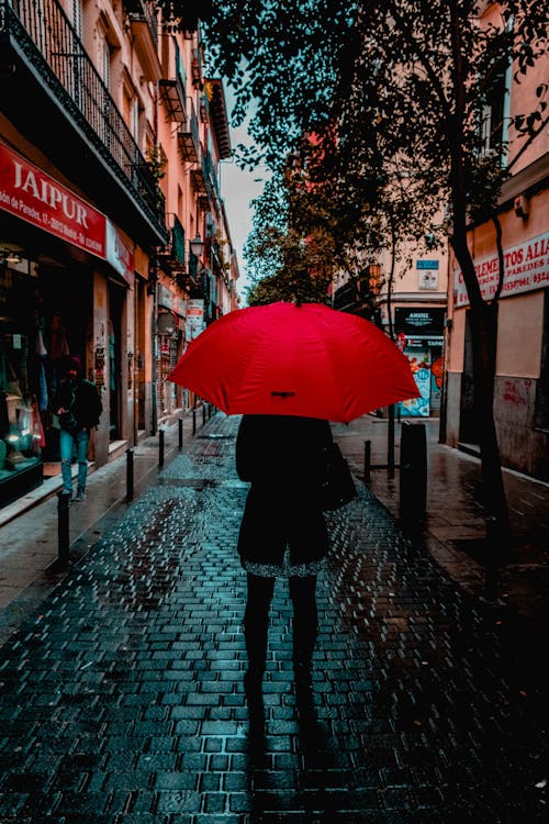 Фотография человека, держащего красный зонтик