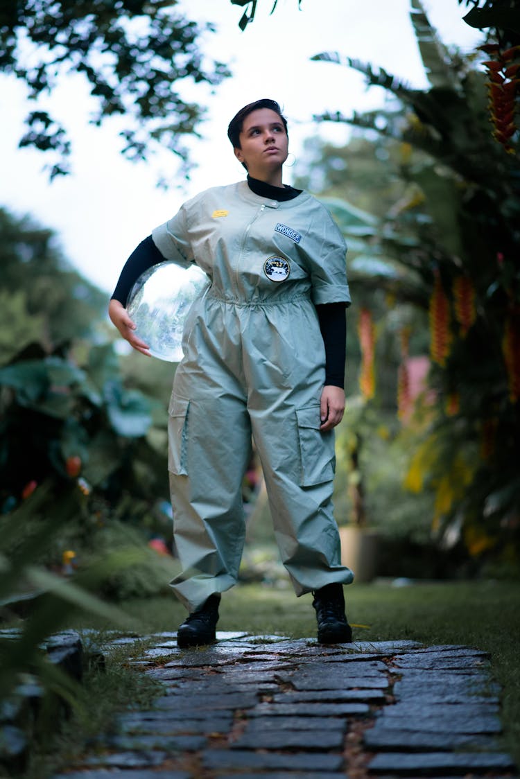 Woman Wearing Astronaut Costume