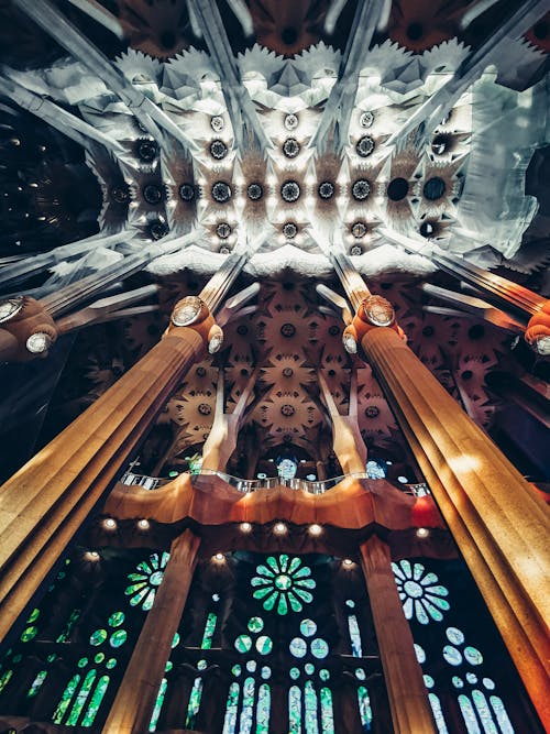 Low Angle Shot of a Decorative Neo-Gothic Church Ceiling