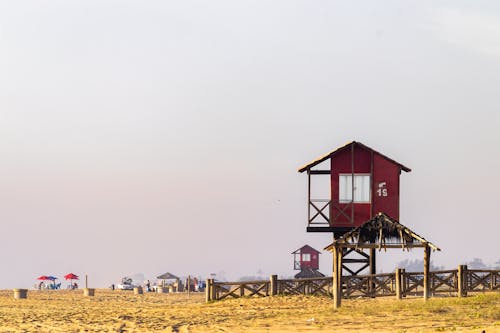 Free Lifeguard Post on the Shore of the Beach Stock Photo